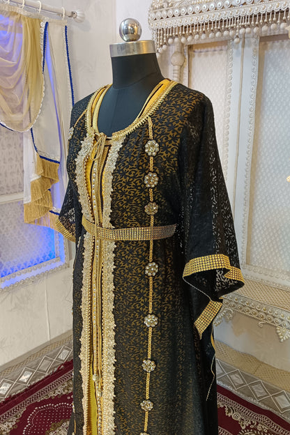 Black and Gold Islamic Wedding Designer Arabic Moroccan Kaftan