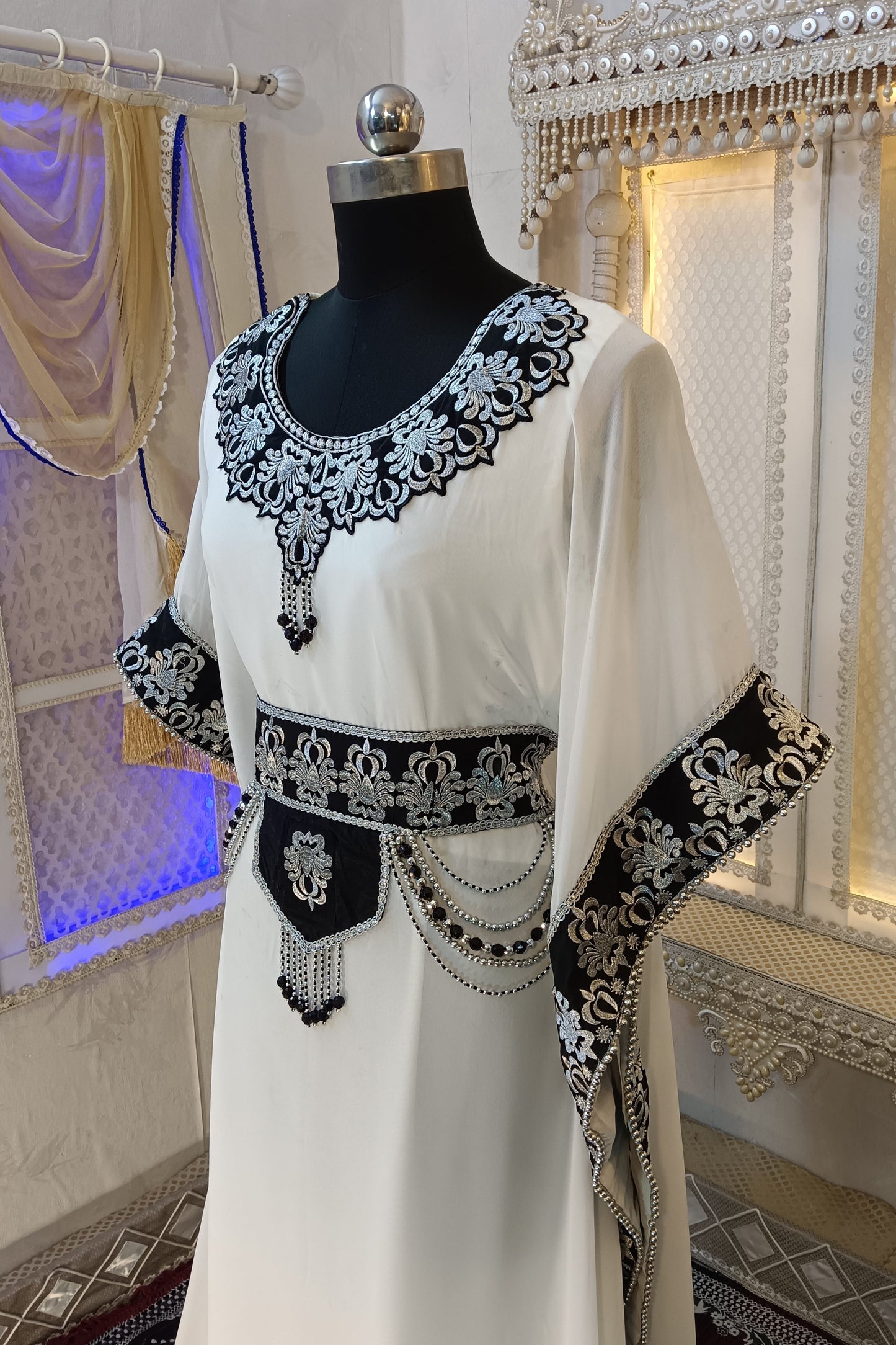 White and Black Stylish Arabic Takchita Kaftan