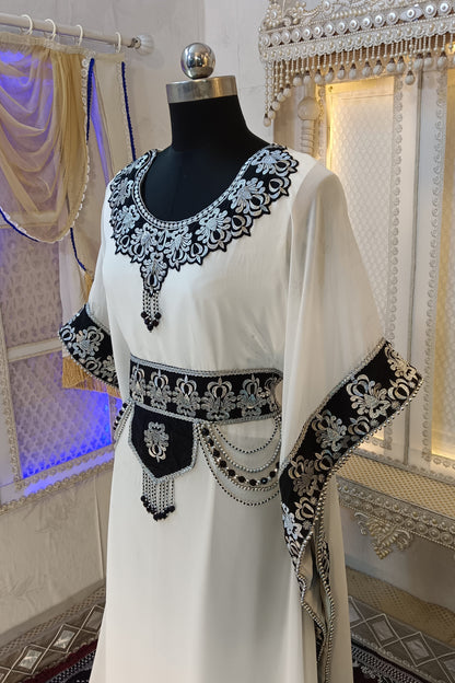 White and Black Stylish Arabic Takchita Kaftan