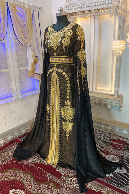 Black and Gold Party Wear Kaftan