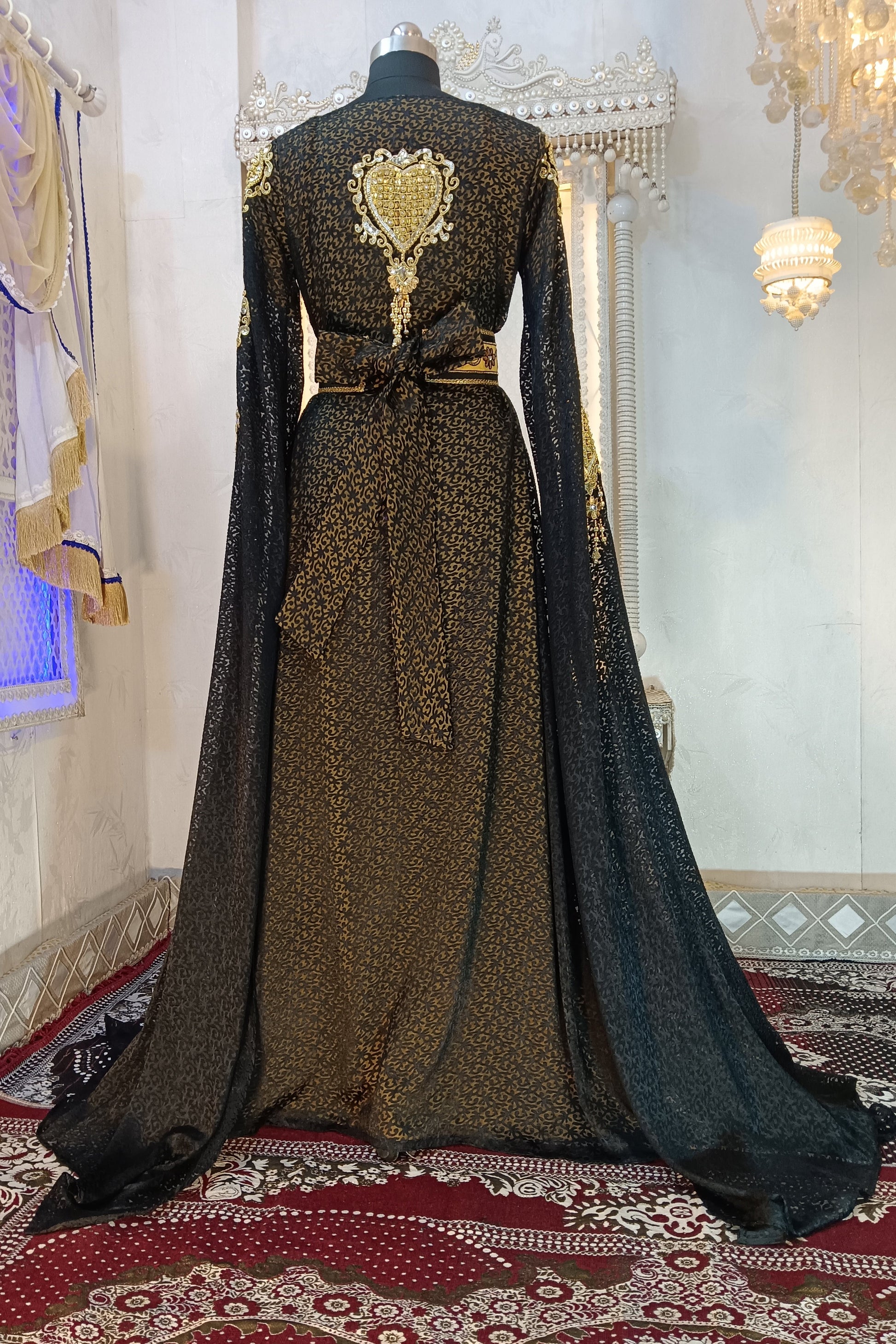 black and gold dress muslimah Black Muslim Wedding Henna Evening Party Long Hijab Gown Dress