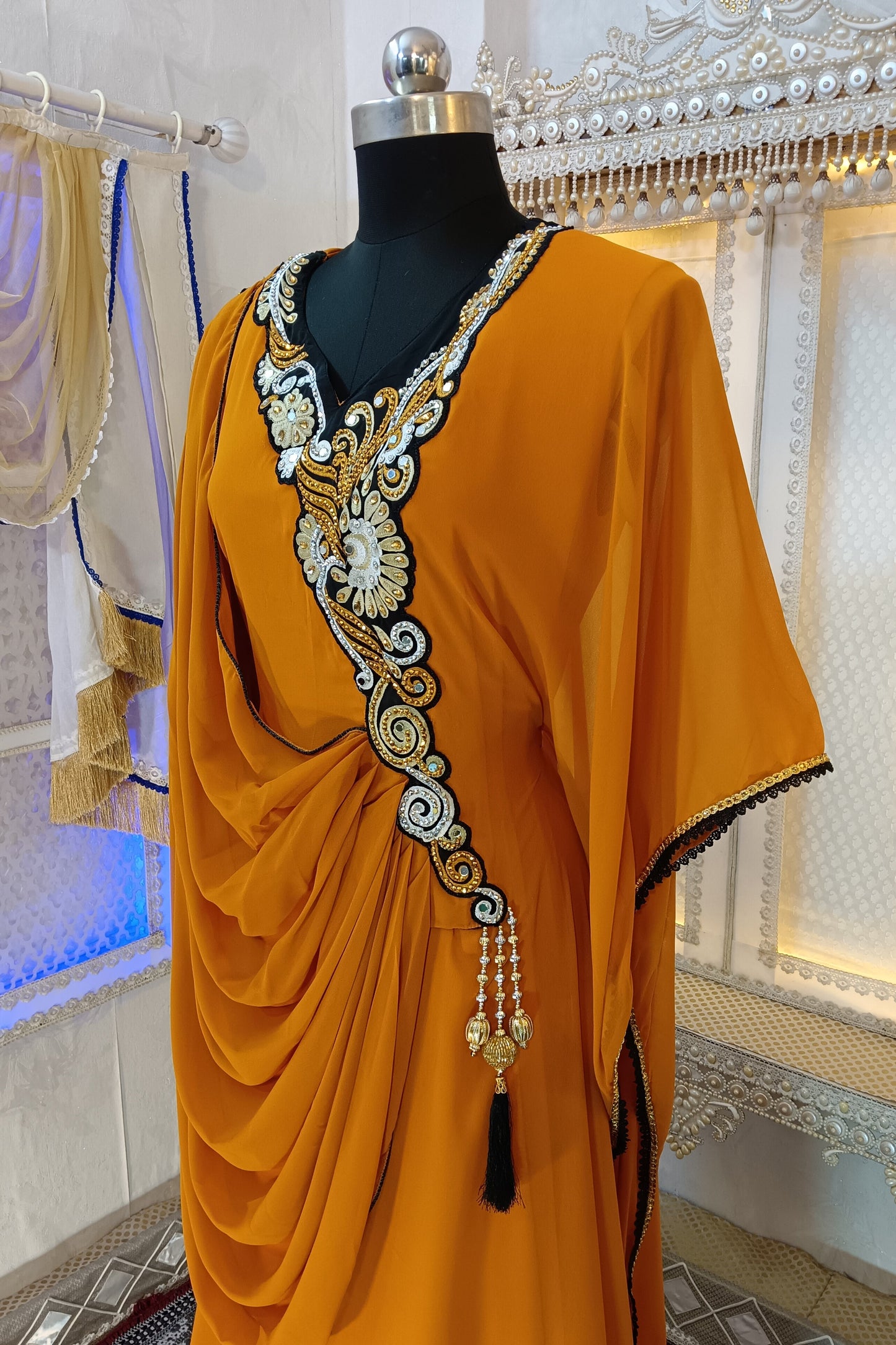 Mustard Color Islamic Party Wear Kaftan Dress