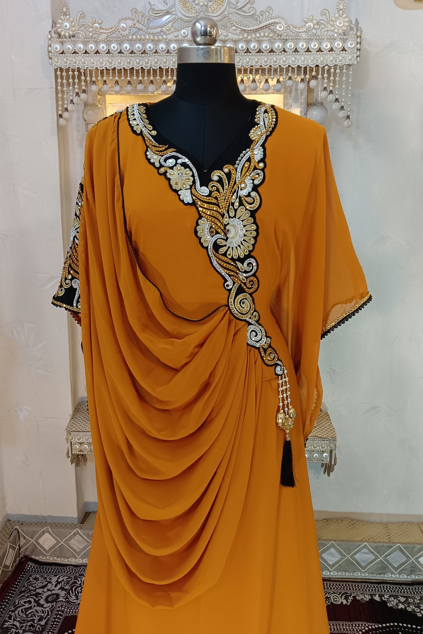 Mustard Color Islamic Party Wear Kaftan Dress