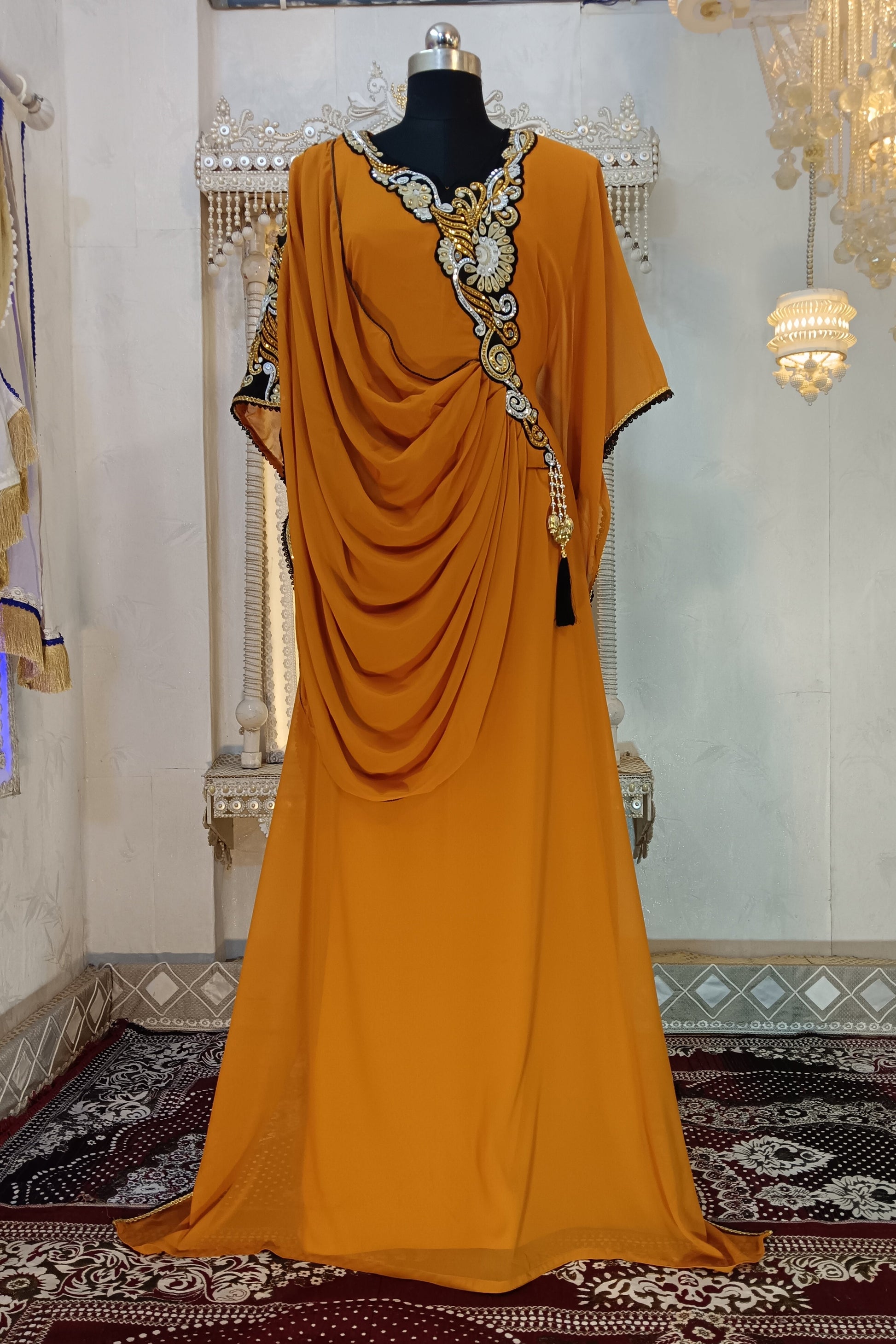 Mustard Color Islamic Party Wear Kaftan Dress RobeDesert Mustard Color Islamic Party Wear Kaftan Dress RobeDesert
