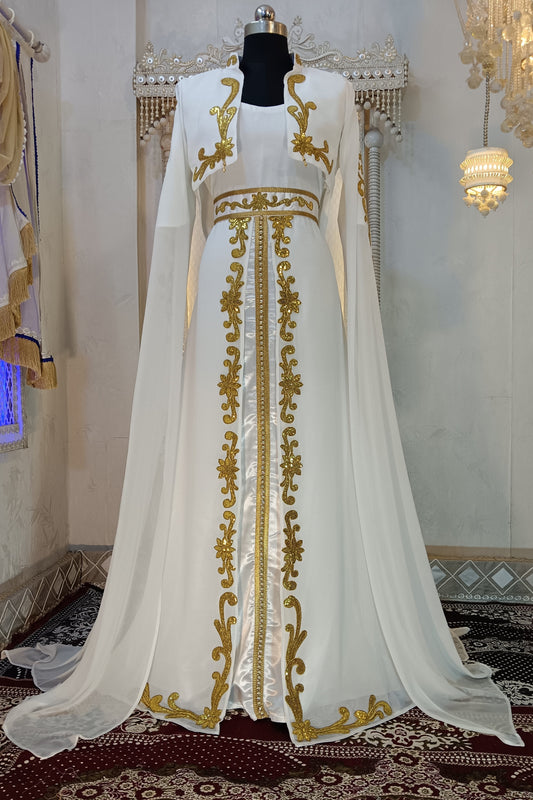 White And Gold Arabic Dress