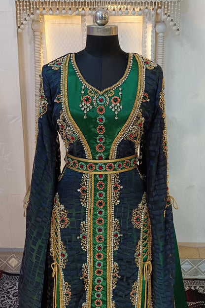 DarkGrey and BottleGreen Islamic Wedding Moroccan Kaftan