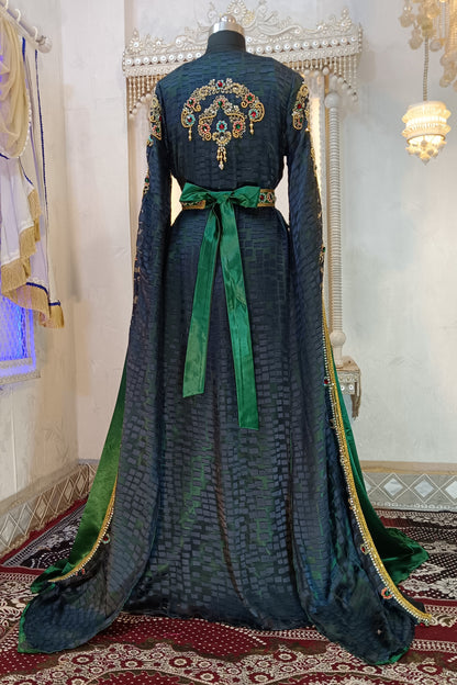 DarkGrey and BottleGreen Islamic Wedding Moroccan Kaftan