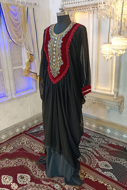 Black and Maroon Party Designer Kaftan