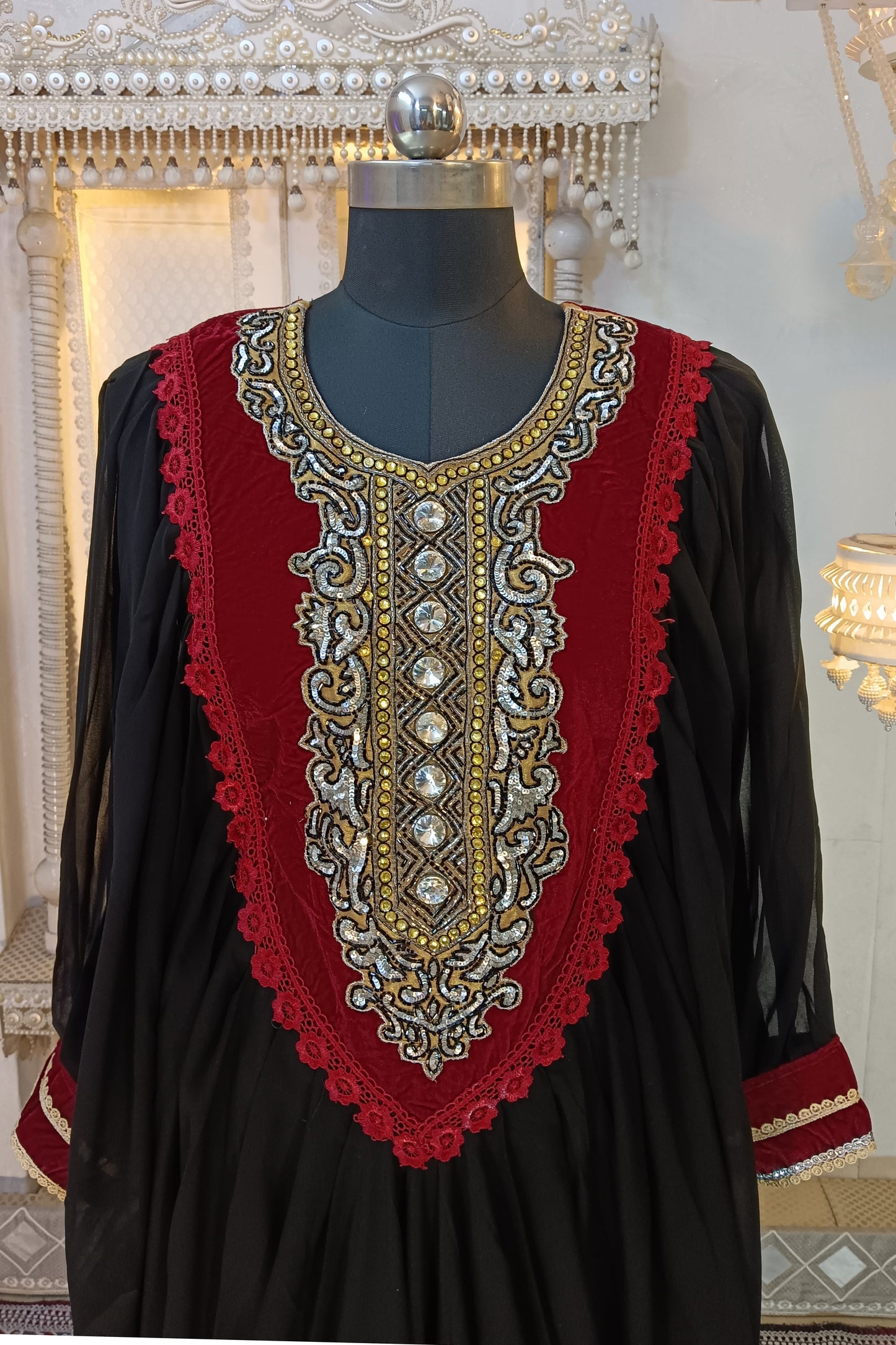 Black and Maroon Party Designer Kaftan