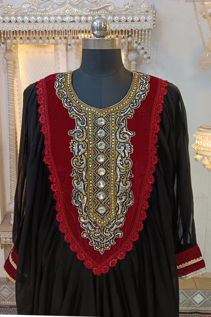 Black and Maroon Party Designer Kaftan