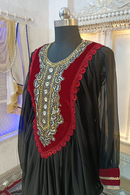 Black and Maroon Party Designer Kaftan