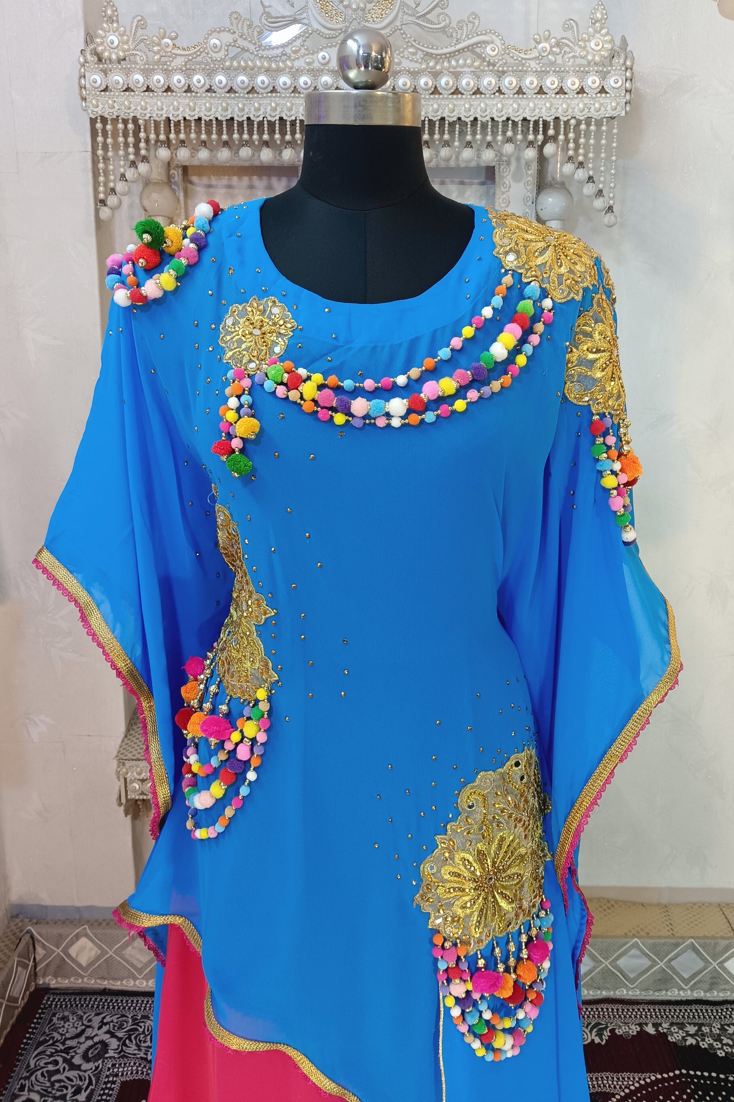 Firozi and Gulal Pink Islamic Embroidery Designer Kaftan