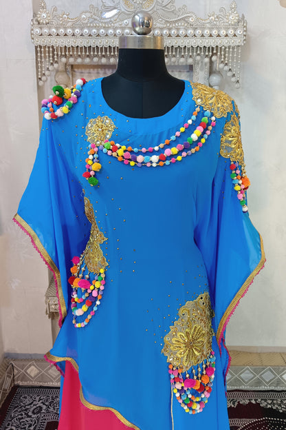 Firozi and Gulal Pink Islamic Embroidery Designer Kaftan