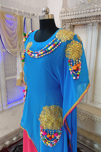 Firozi and Gulal Pink Islamic Embroidery Designer Kaftan