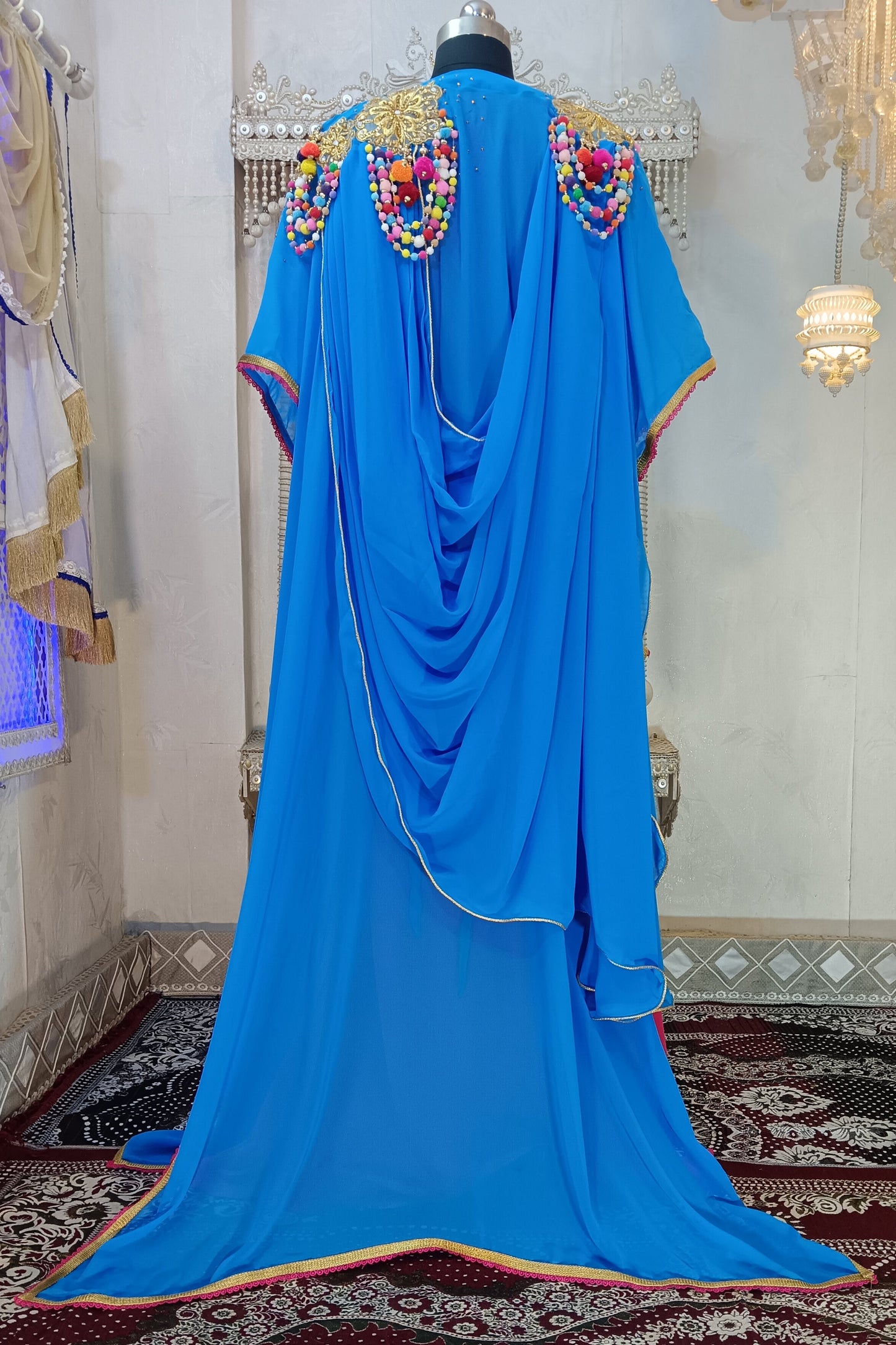 Firozi and Gulal Pink Islamic Embroidery Designer Kaftan