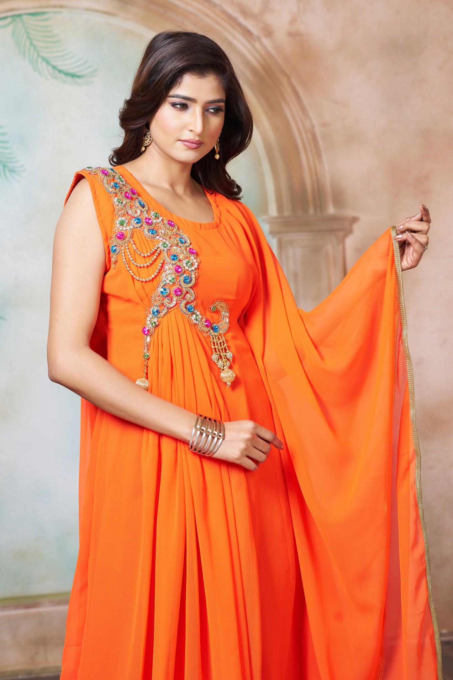 Orange Designer Islamic Party Caftan