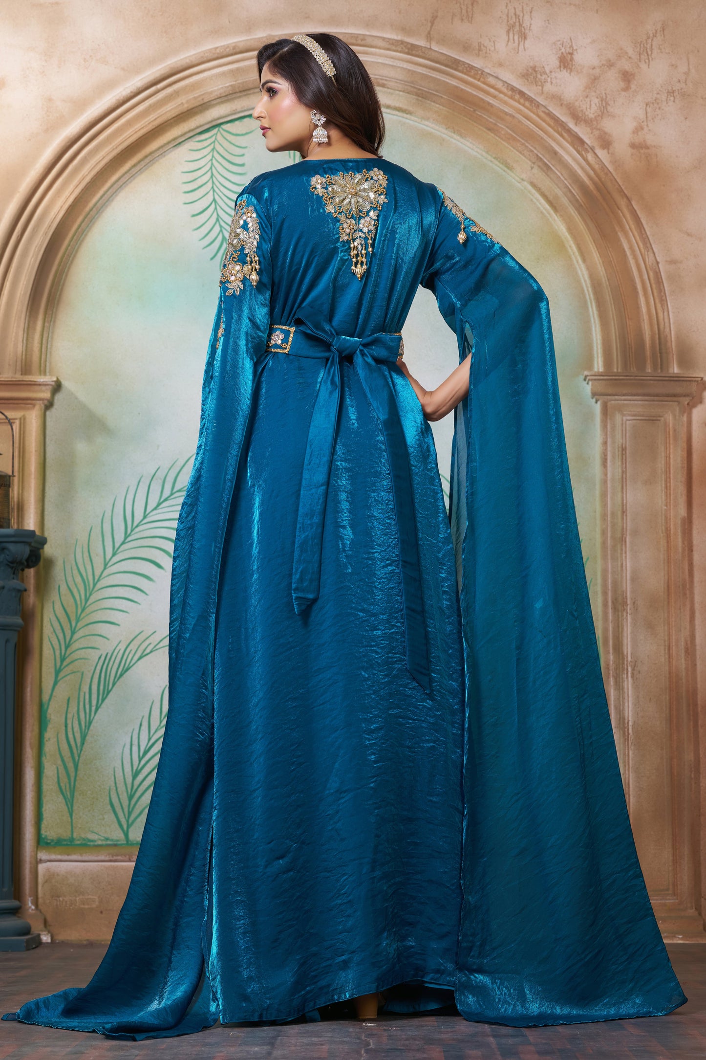 Bottle Green Moroccan Hand Beaded Wedding Party Kaftan