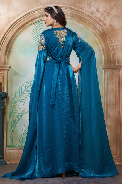 Bottle Green Moroccan Hand Beaded Wedding Party Kaftan