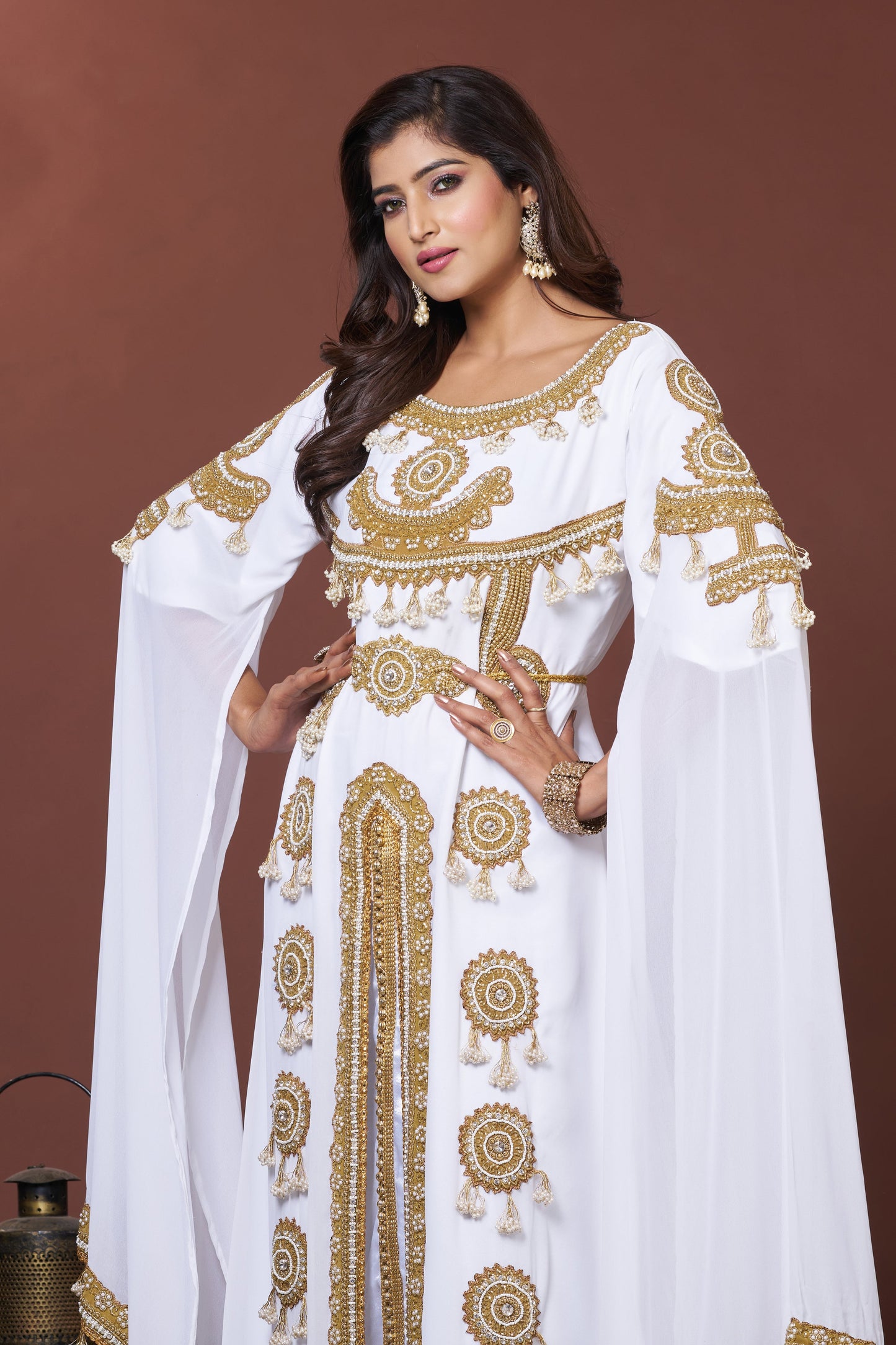 White Moroccan Embroidery Party Wedding Kaftan