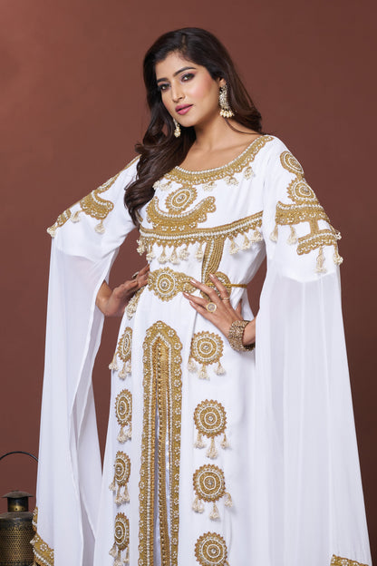 White Moroccan Embroidery Party Wedding Kaftan
