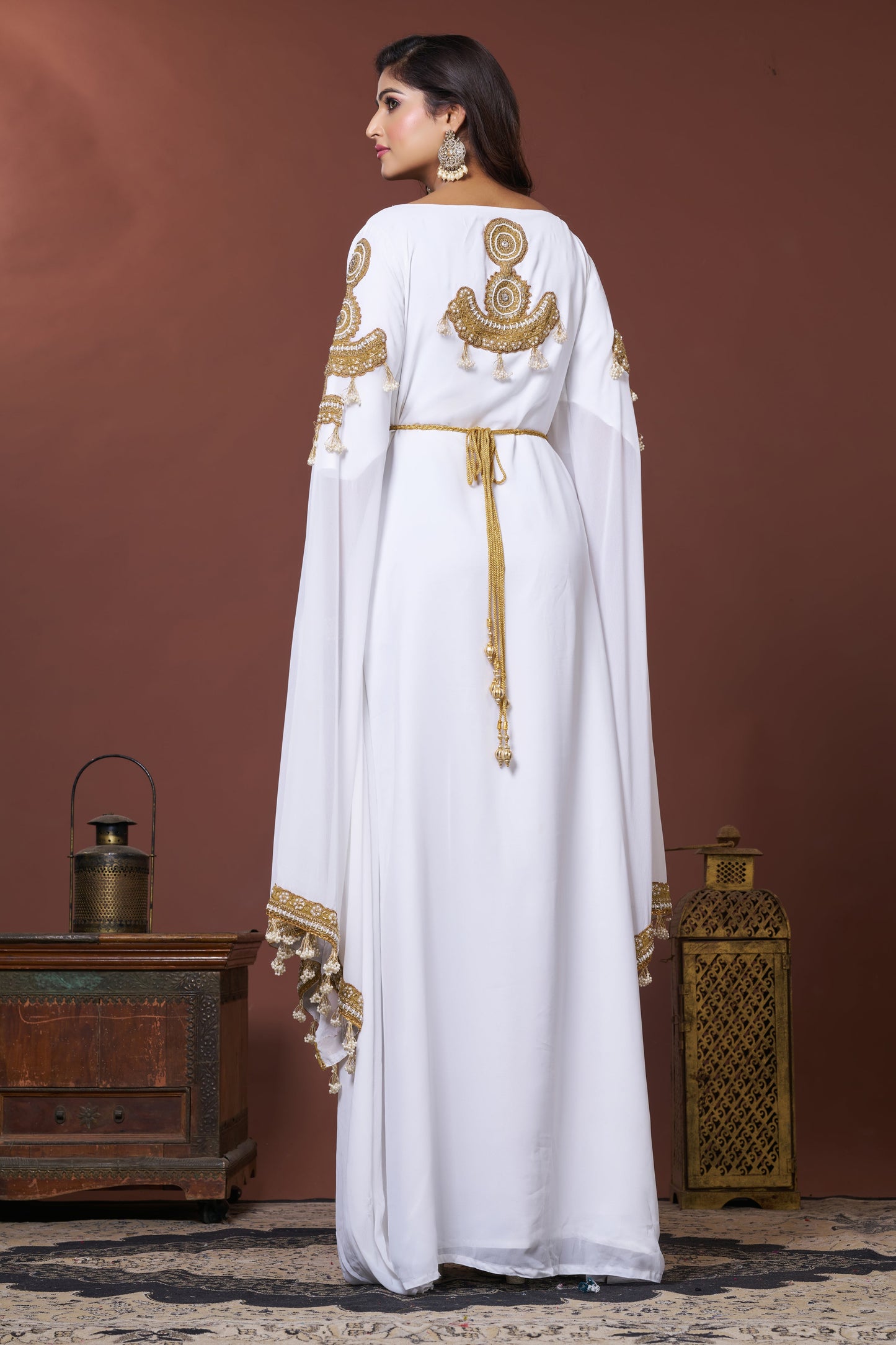White Moroccan Embroidery Party Wedding Kaftan