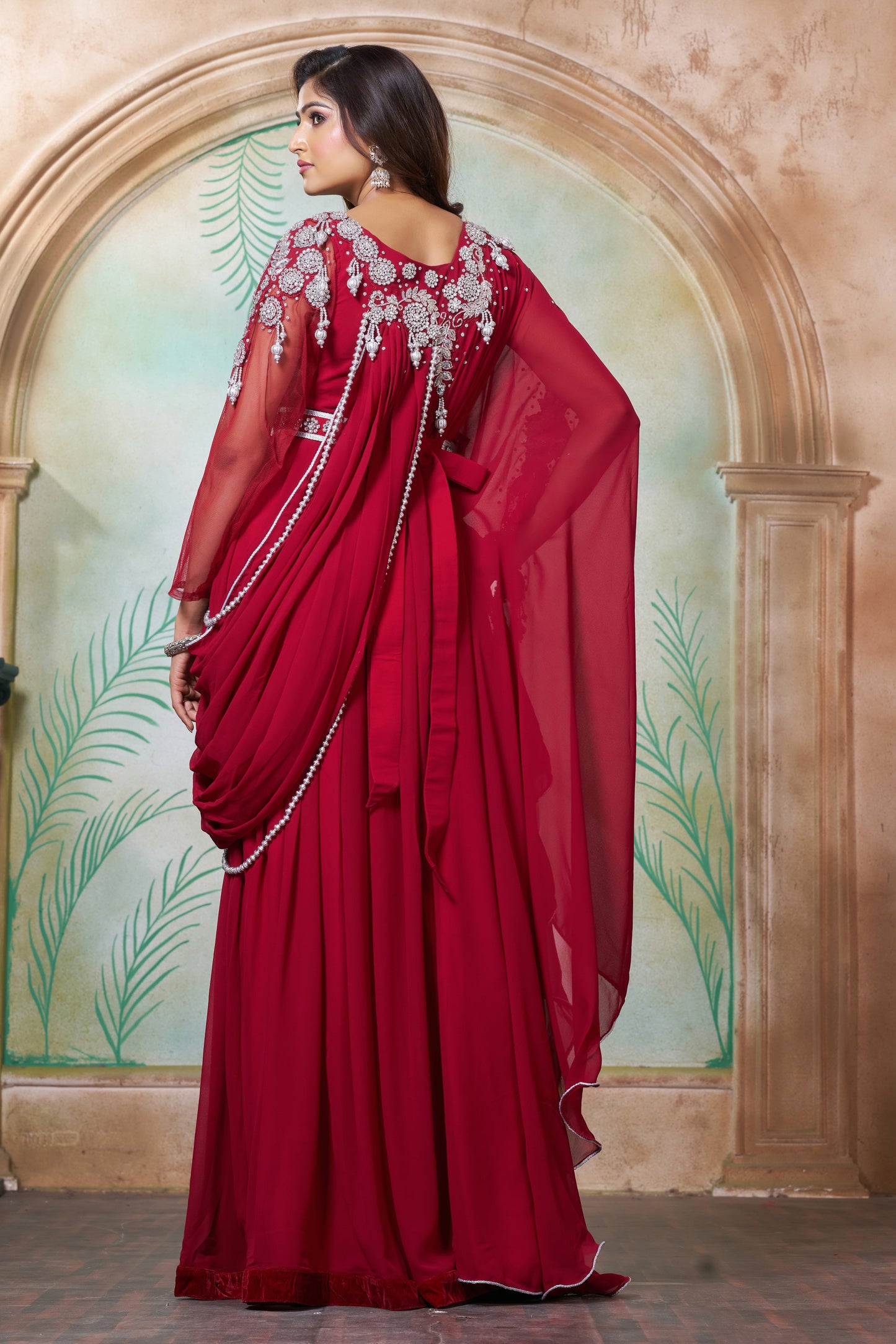 Maroon Designer Wedding Party Dress