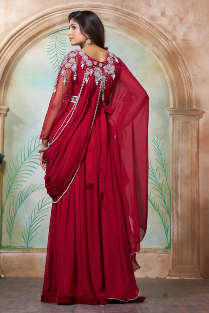 Maroon Designer Wedding Party Dress