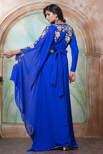 Royal Blue Moroccan Wedding Party Wear Kaftan