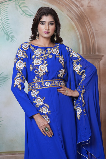 Royal Blue Moroccan Wedding Party Wear Kaftan