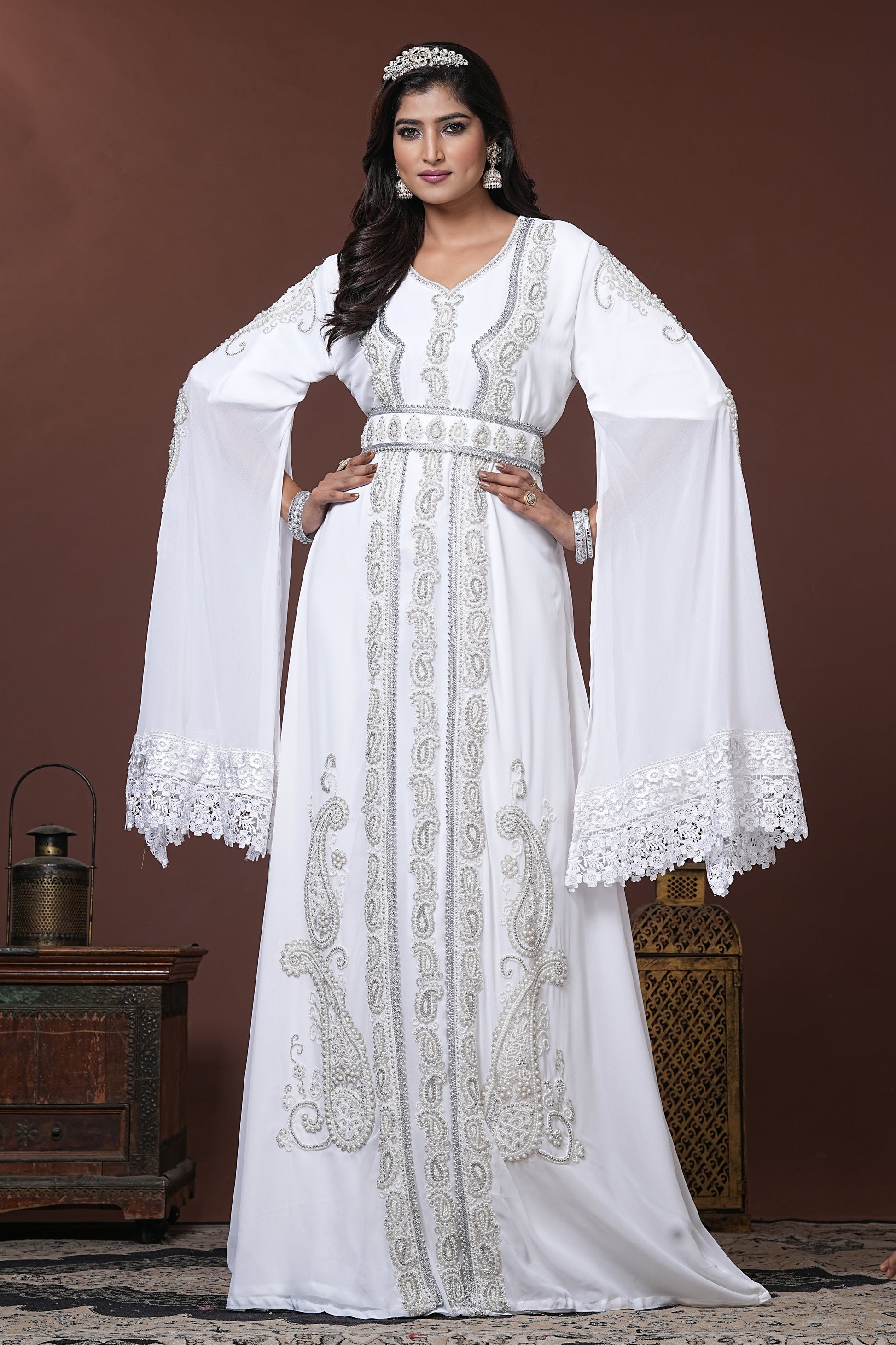 White Moroccan Islamic Wedding Designer Caftan White Moroccan Islamic Wedding Designer Caftan
