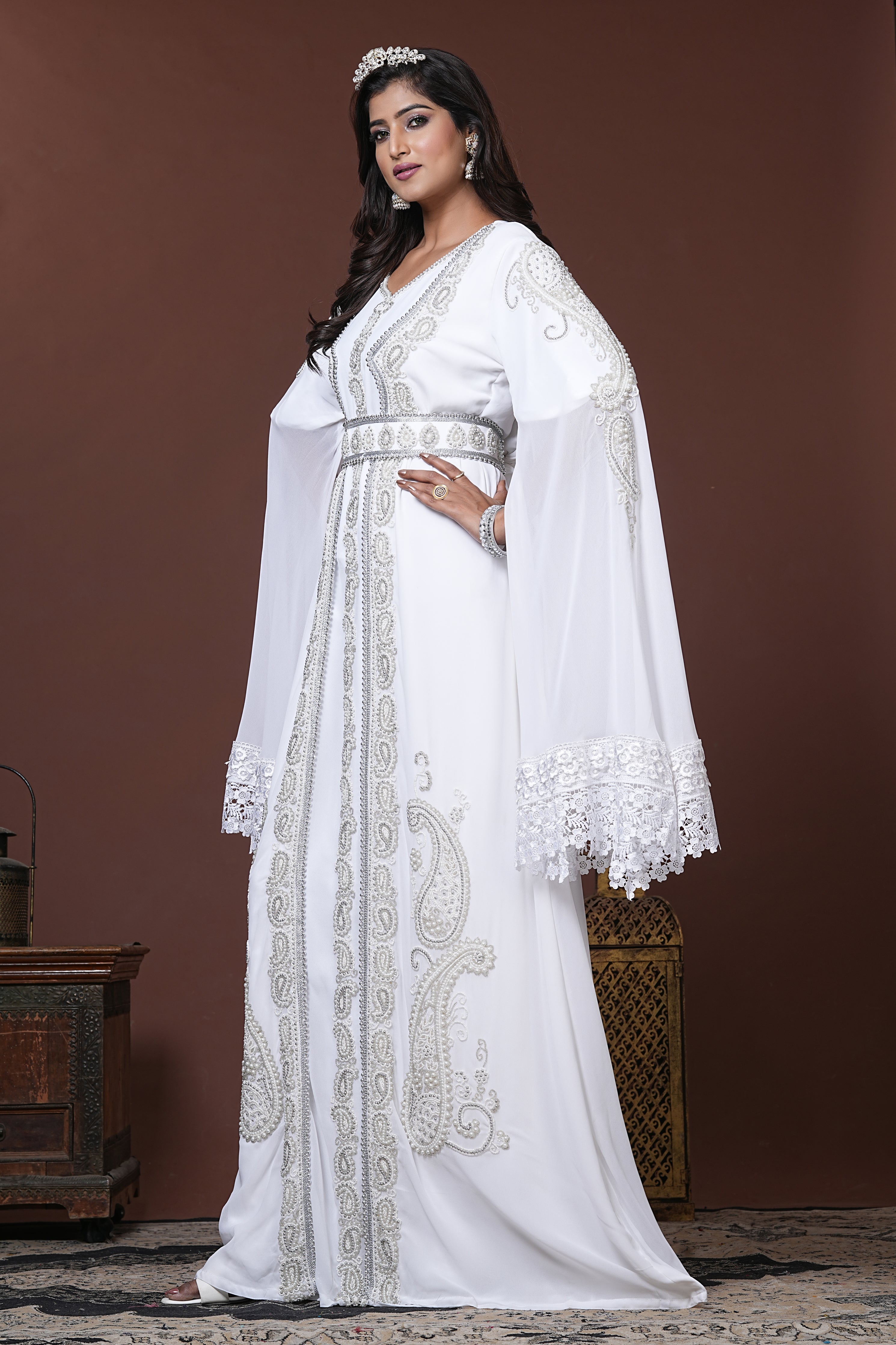 White Moroccan Islamic Wedding Designer Caftan – RobeDesert