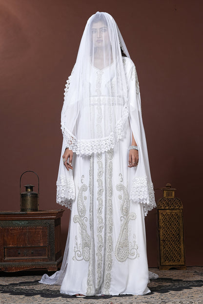 White Moroccan Islamic Wedding Designer Caftan