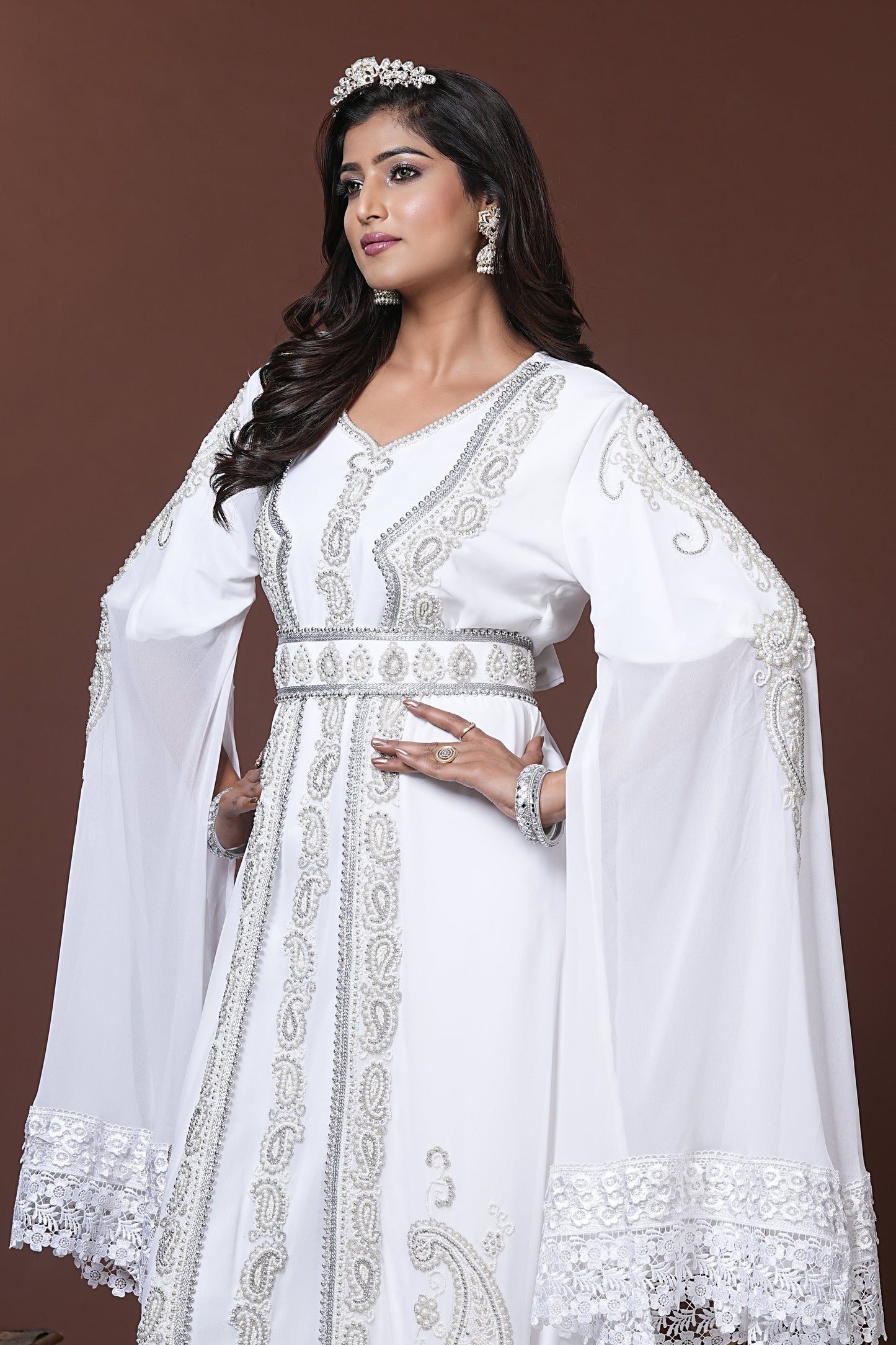 White Moroccan Islamic Wedding Designer Caftan