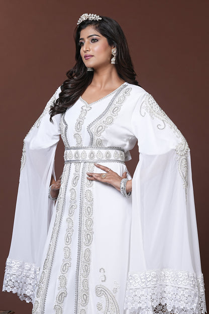 White Moroccan Islamic Wedding Designer Caftan