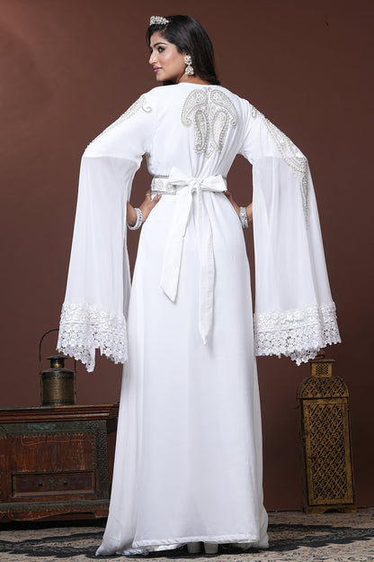 White Moroccan Islamic Wedding Designer Caftan