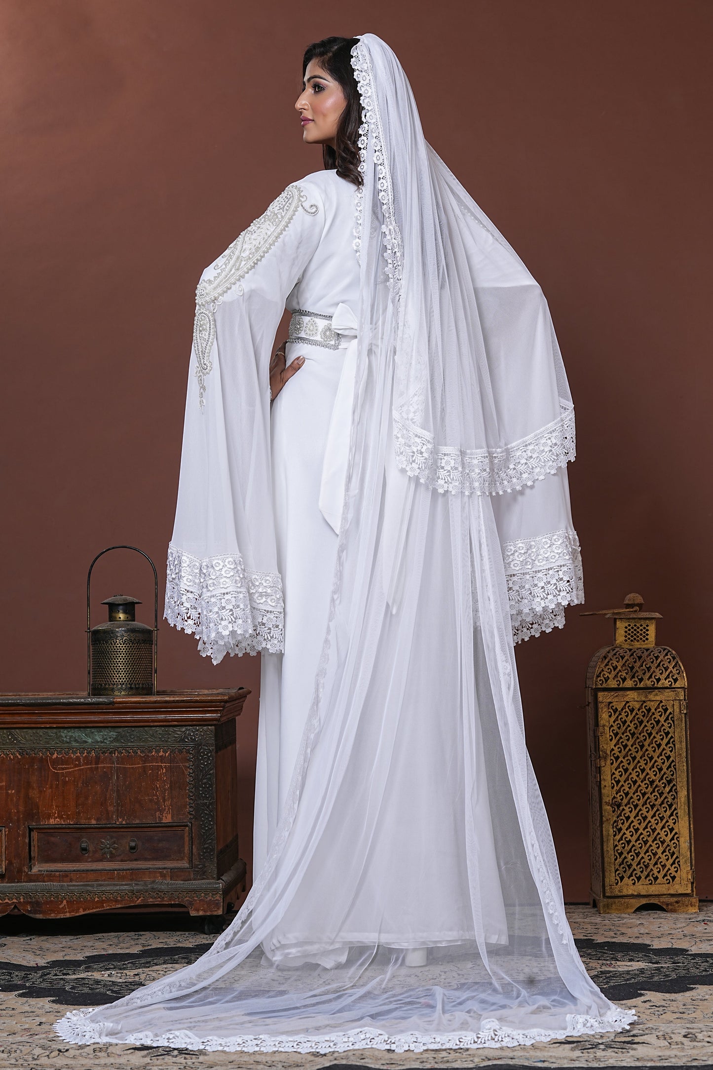 White Moroccan Islamic Wedding Designer Caftan