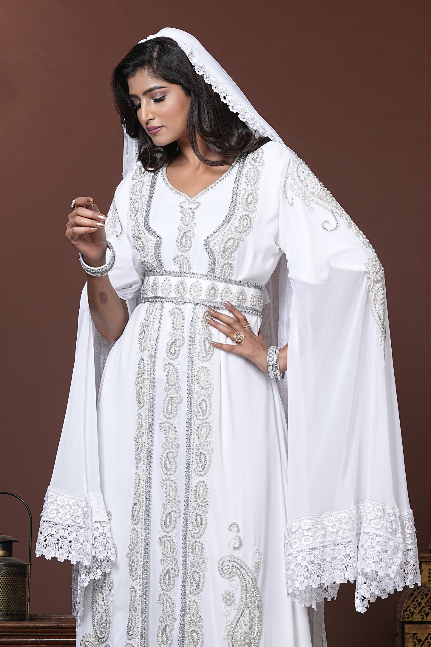 White Moroccan Islamic Wedding Designer Caftan