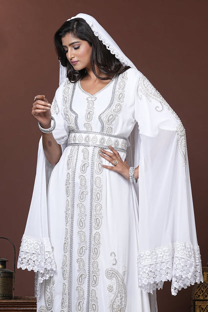 White Moroccan Islamic Wedding Designer Caftan