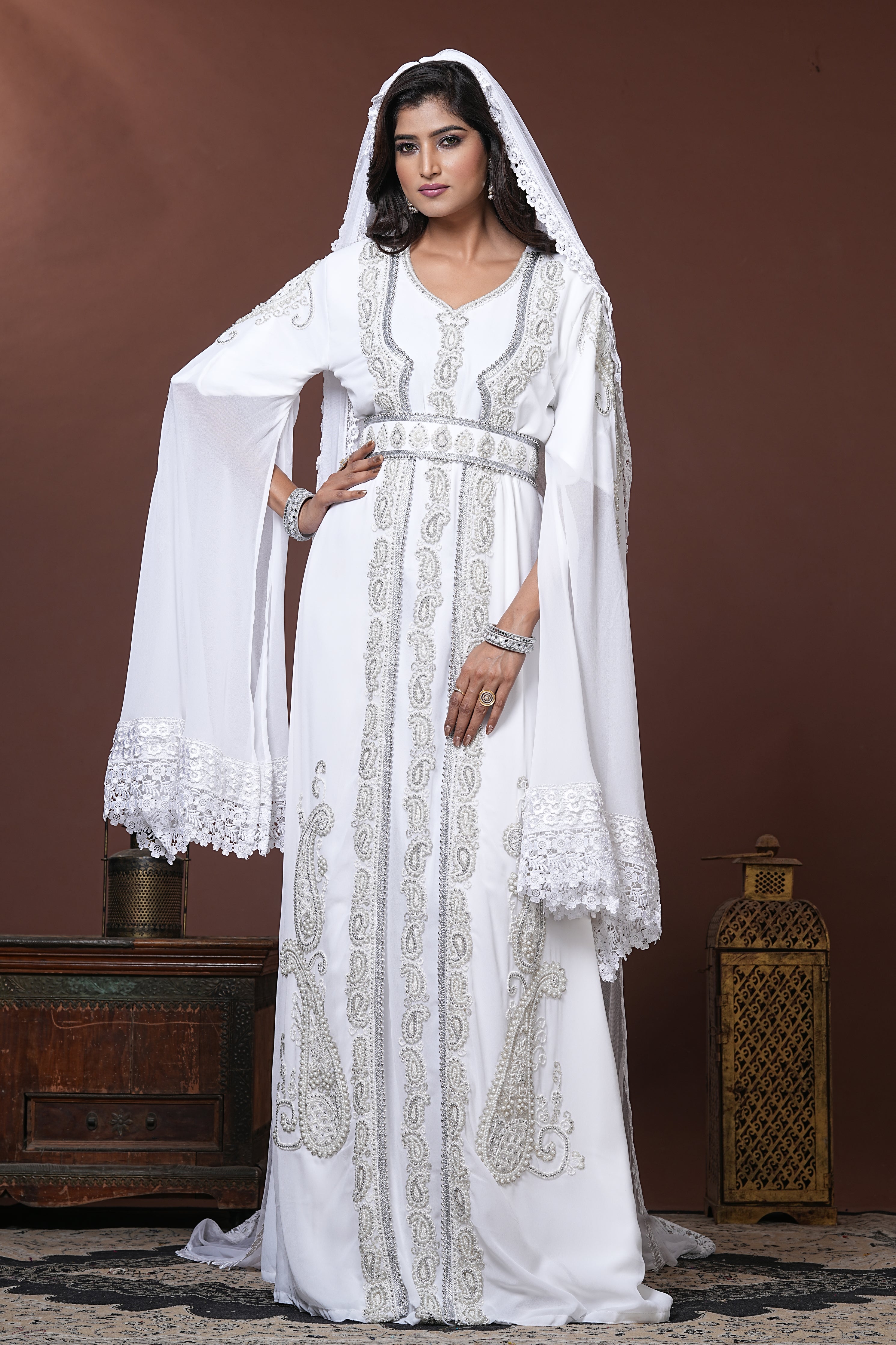 White Moroccan Islamic Wedding Designer Caftan – RobeDesert