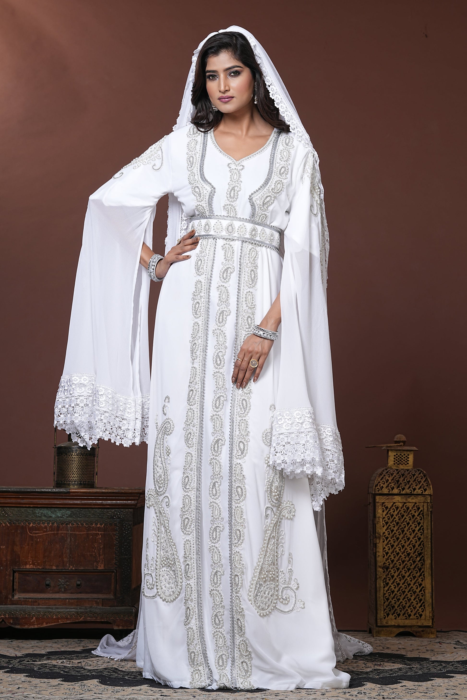 White Moroccan Islamic Wedding Designer Caftan White Moroccan Islamic Wedding Designer Caftan
