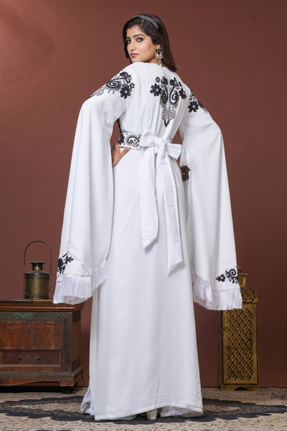 White Moroccan Arabic Party Wear Wedding Kaftan