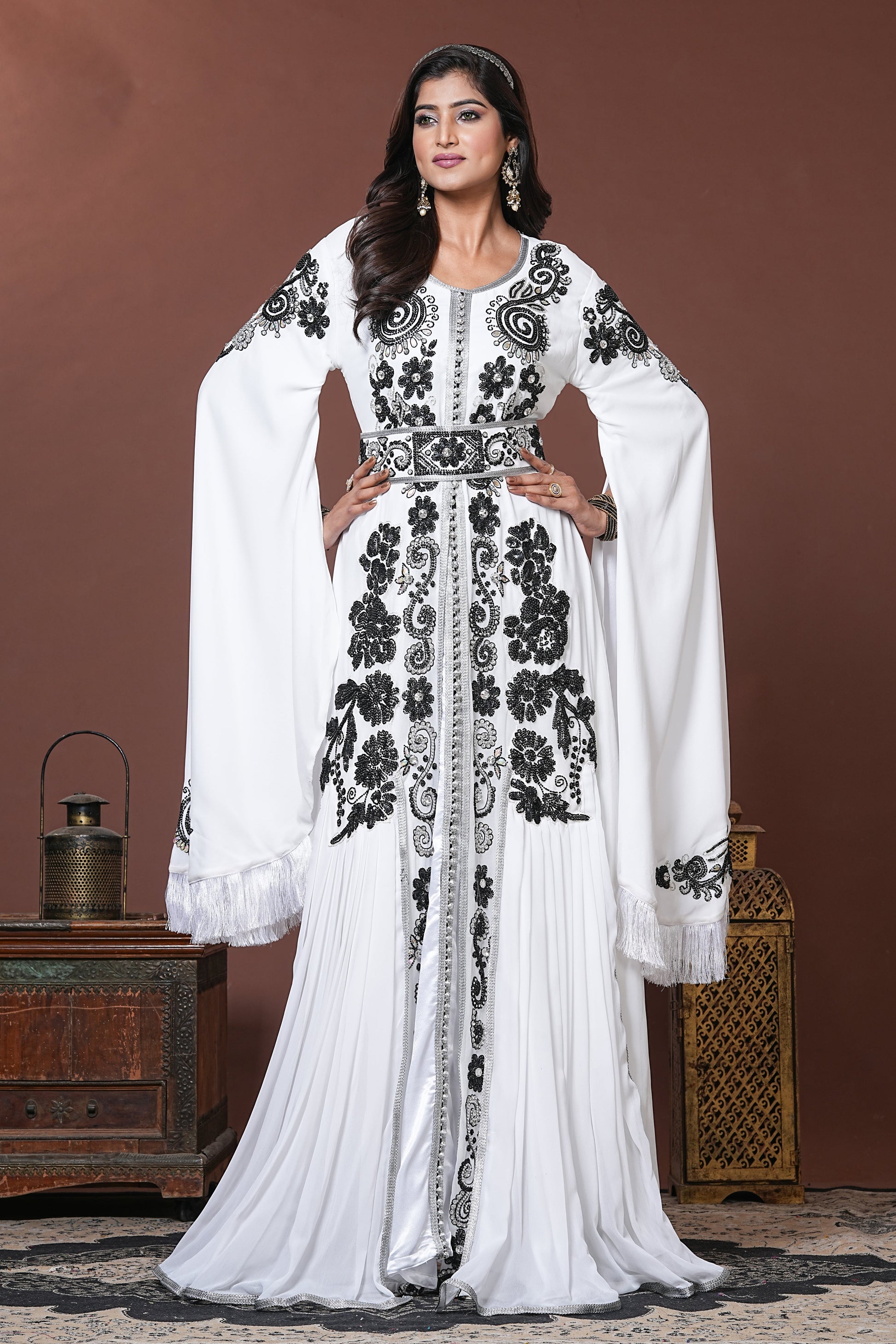 White Moroccan Arabic Party Wear Wedding Kaftan