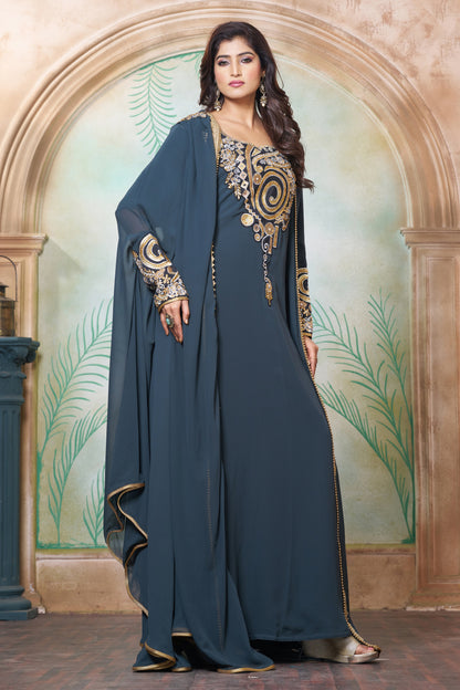 Dark Grey and Black Georgette Islamic Party Wear Kaftan