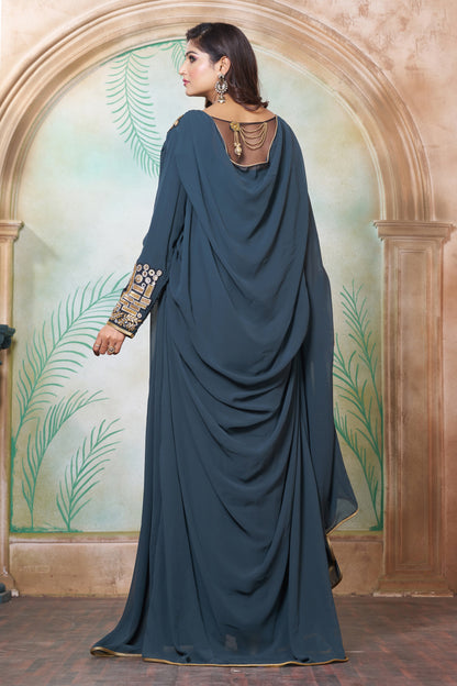 Dark Grey and Black Georgette Islamic Party Wear Kaftan