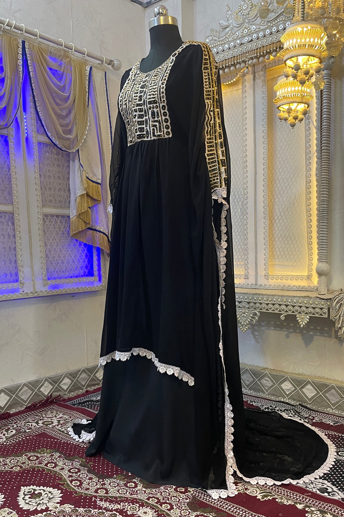 Black Embroidery Women Kaftan Dress