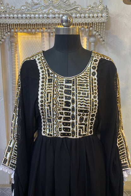 Black Embroidery Women Kaftan Dress