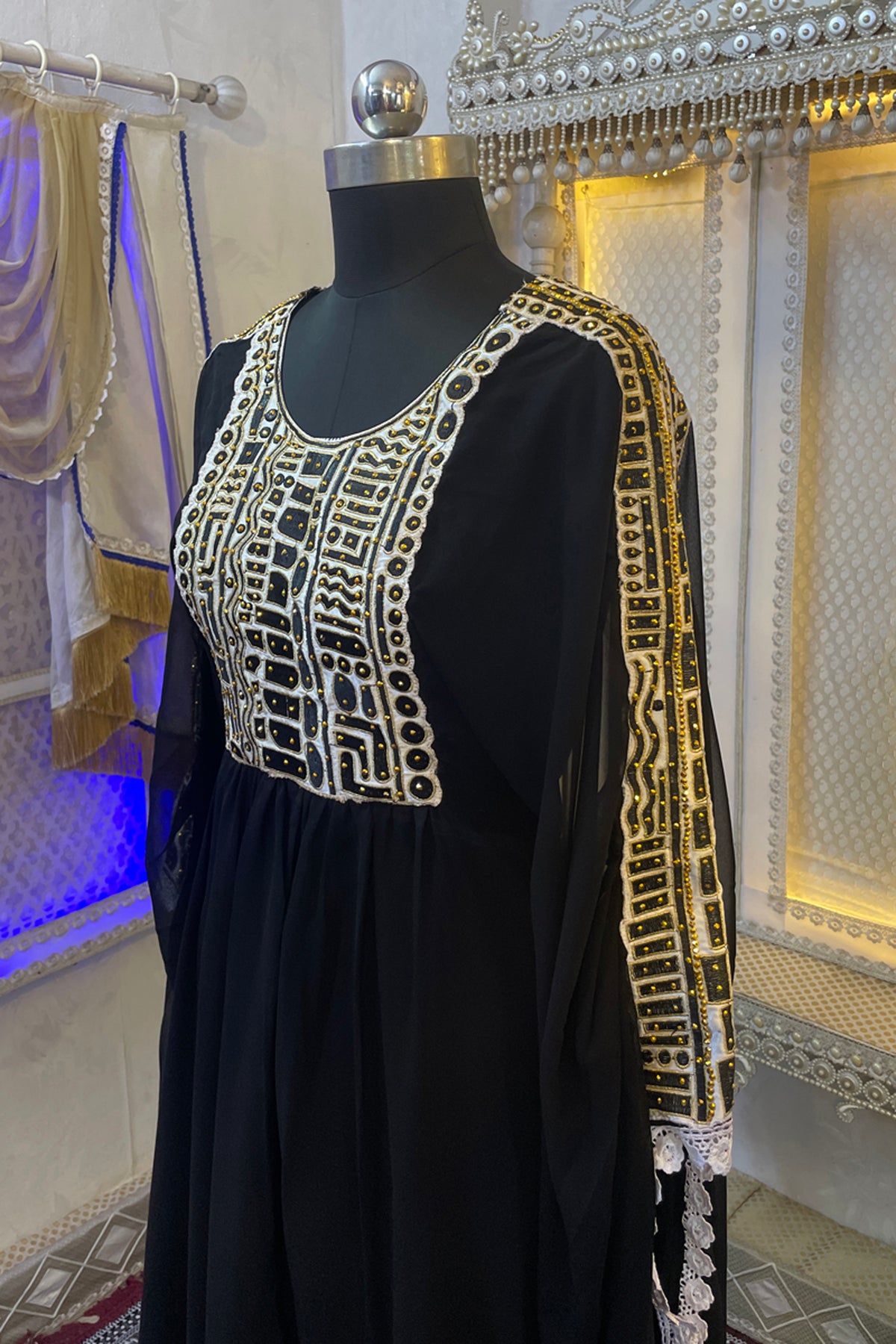 Black Embroidery Women Kaftan Dress
