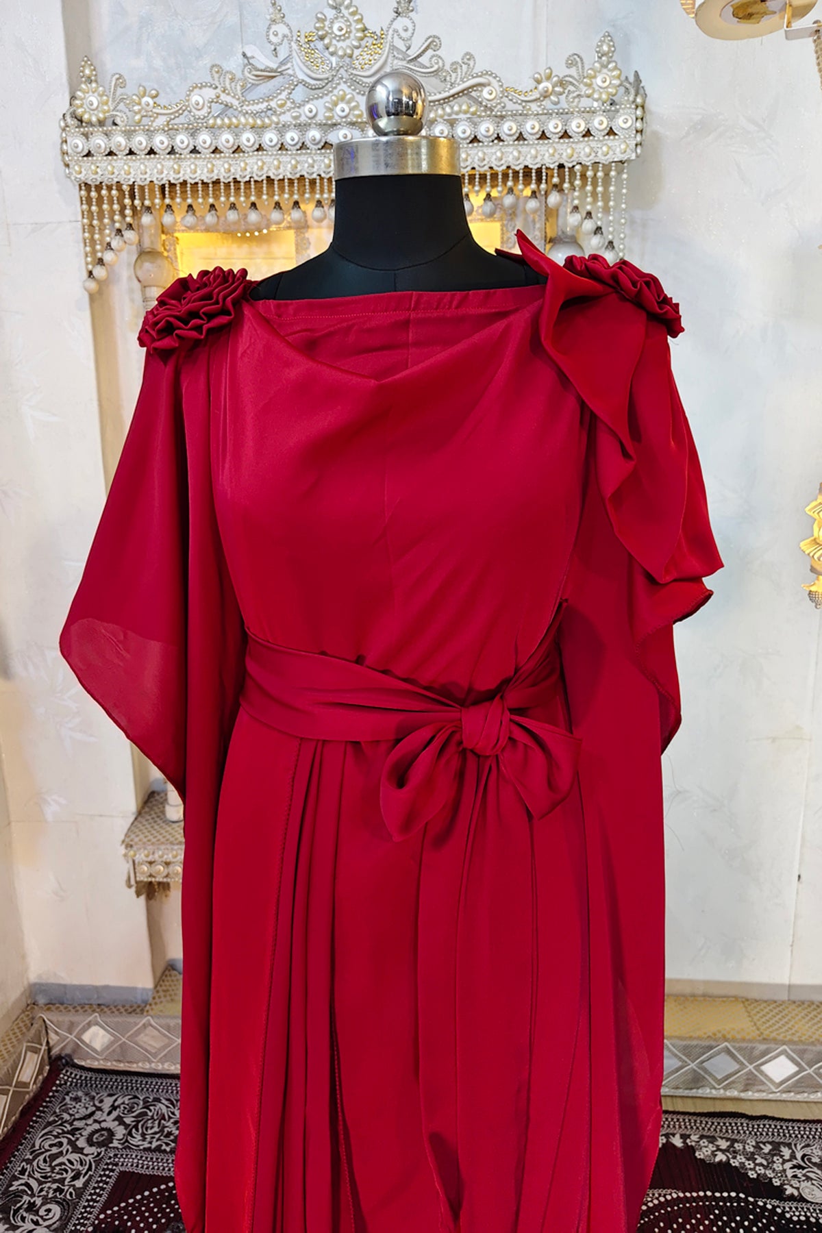 Maroon Georgette Wedding Party Gown