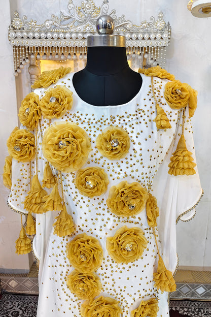White and Gold Luxury Dubai Style Muslim Caftan
