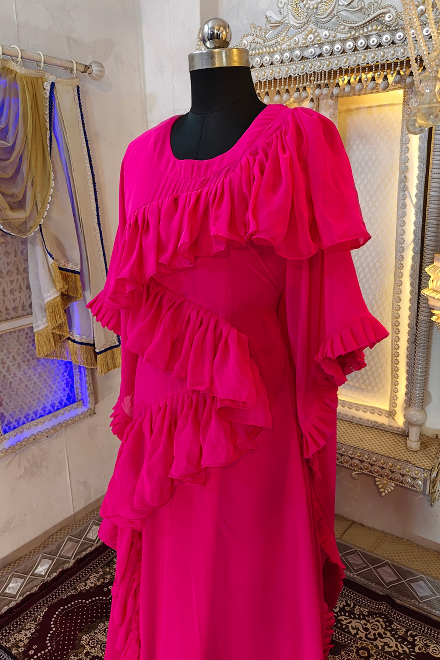 Pink Dubai Luxury Maxi Gown Evening Partywear Kaftan